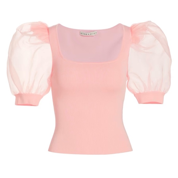 Alice and Olivia set Abella Tulle Puff-Sleeve Top and matching pants - Picture 2 of 7